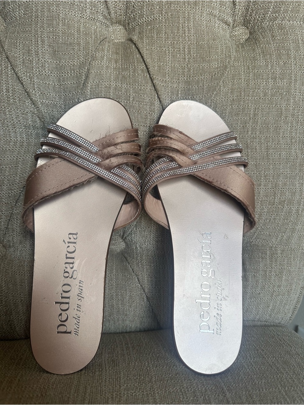 Pedro Garcia Metallic Bronze Slide Sandals with Swarovski Crystals